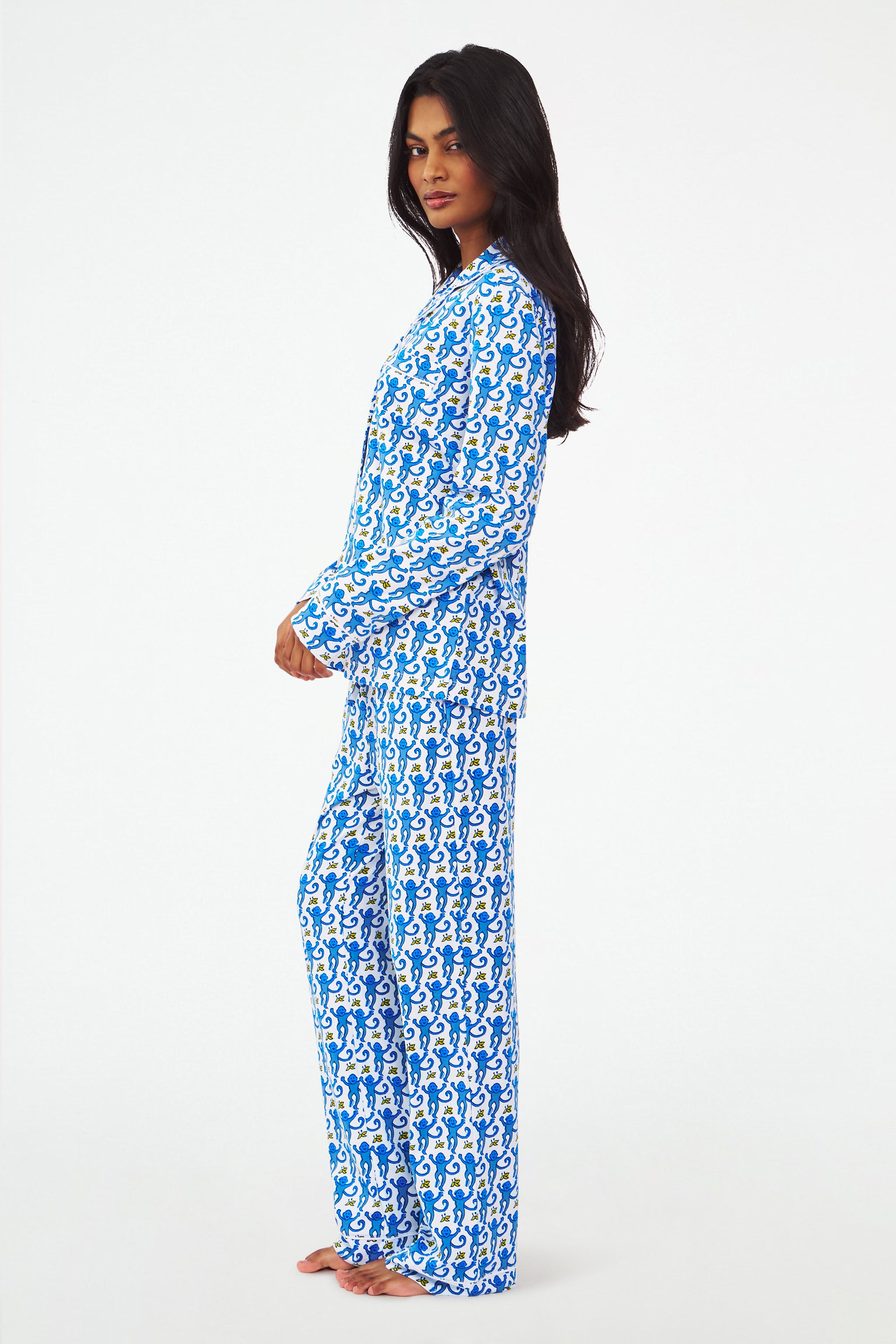 Long Sleeve Monkey Print Polo Pajamas