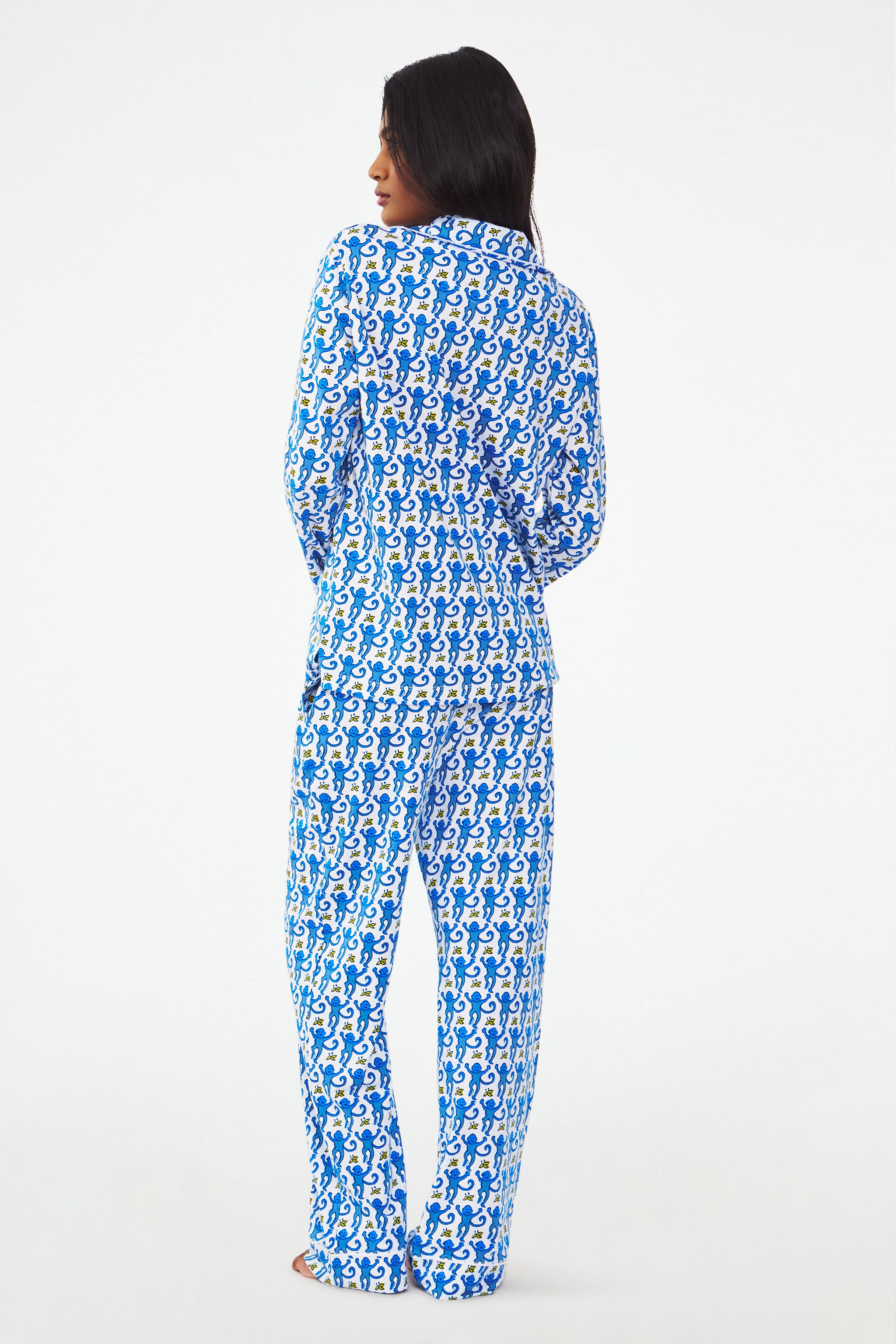 Long Sleeve Monkey Print Polo Pajamas