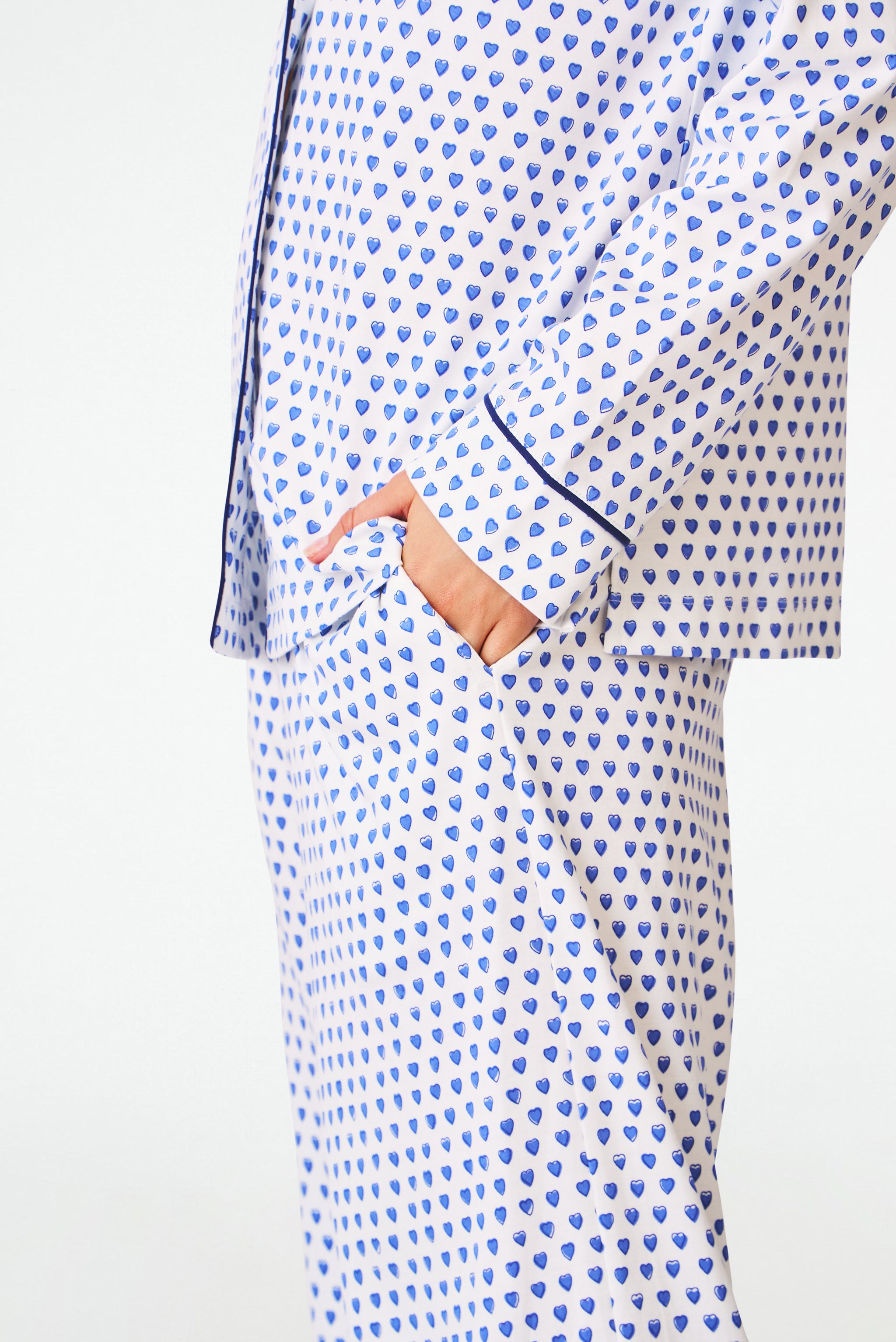 Hearts Print Long Sleeve Polo Pajama Set