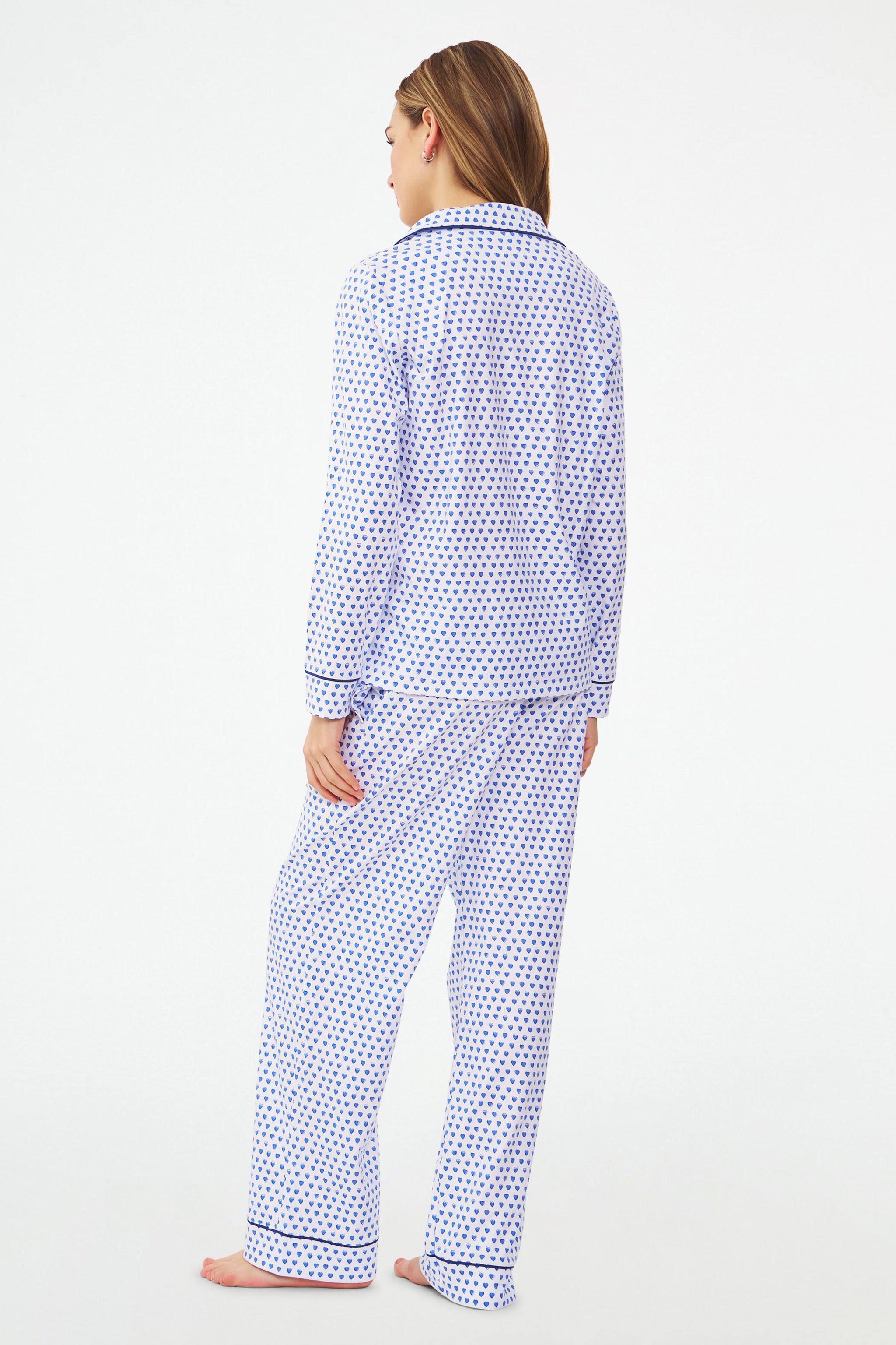 Hearts Print Long Sleeve Polo Pajama Set