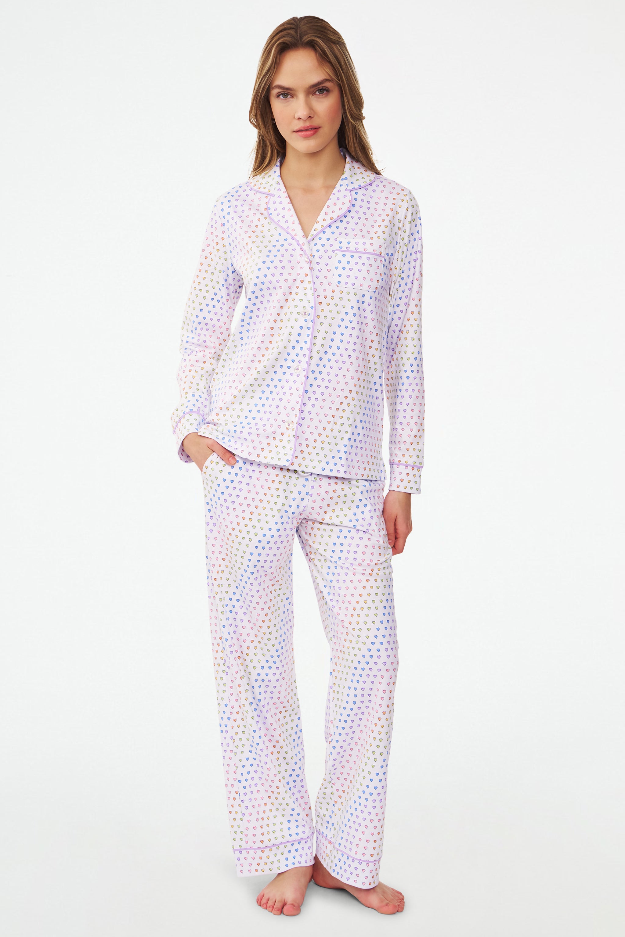 Disco Heart Print Long Sleeve Polo Pajama Set