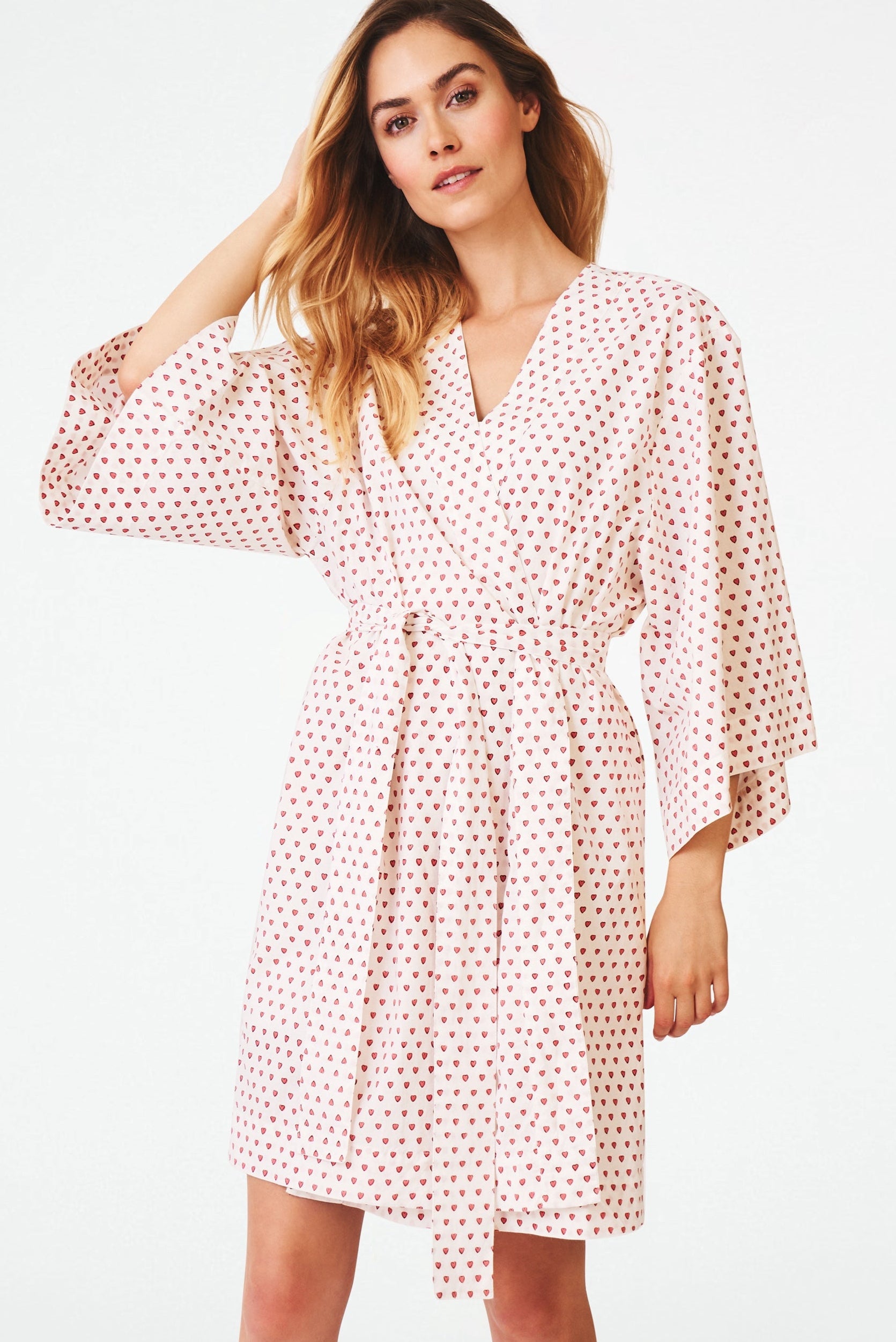 Hearts Print Kimono Robe