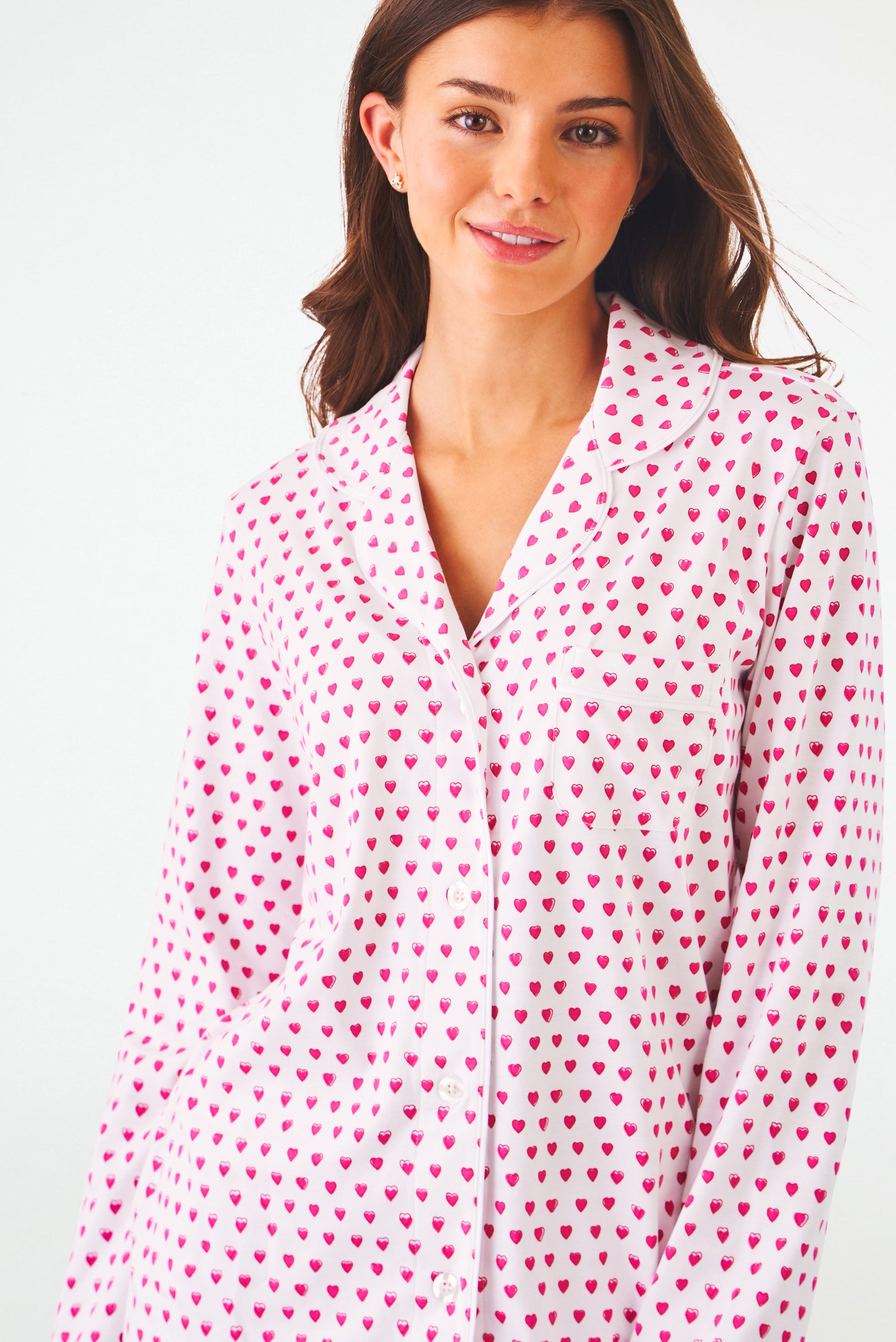 Hearts Print Long Sleeve Polo Pajama Set