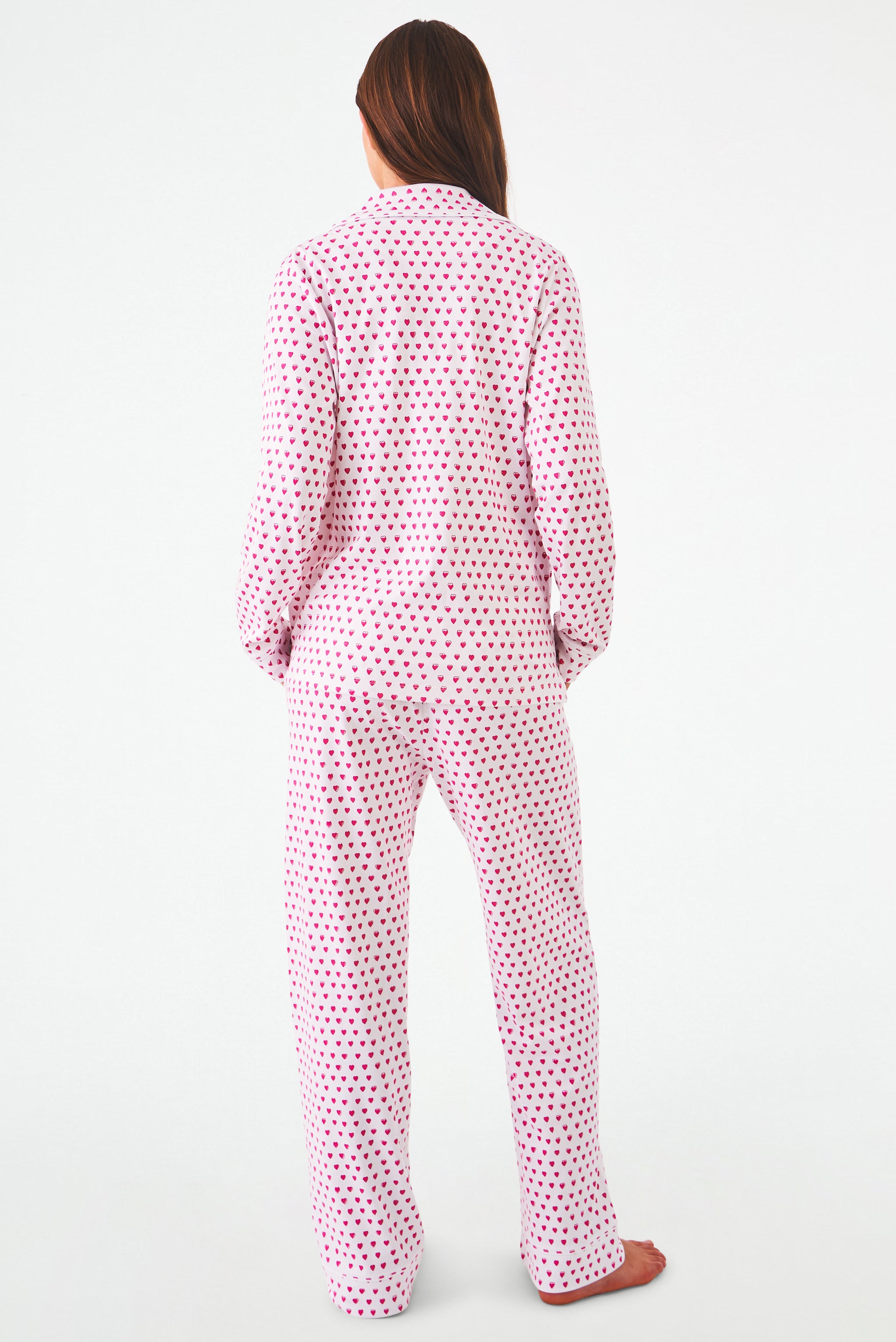 Hearts Print Long Sleeve Polo Pajama Set