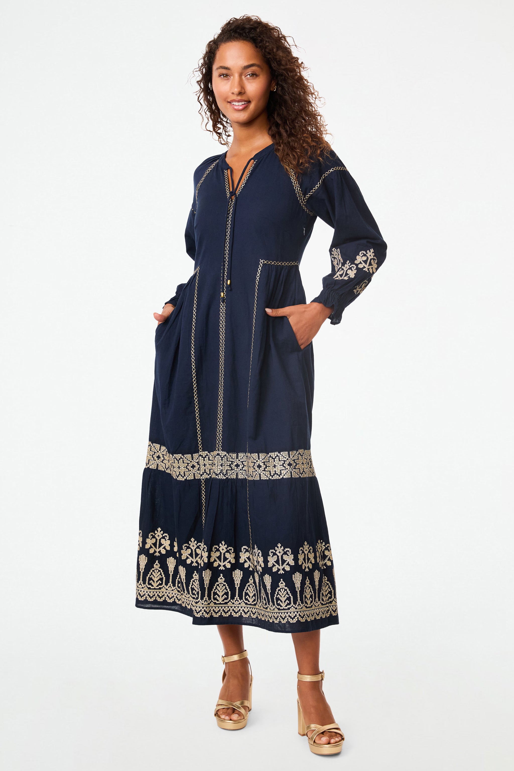 Stylish Metallic Cross Stitch Aveline Dress
