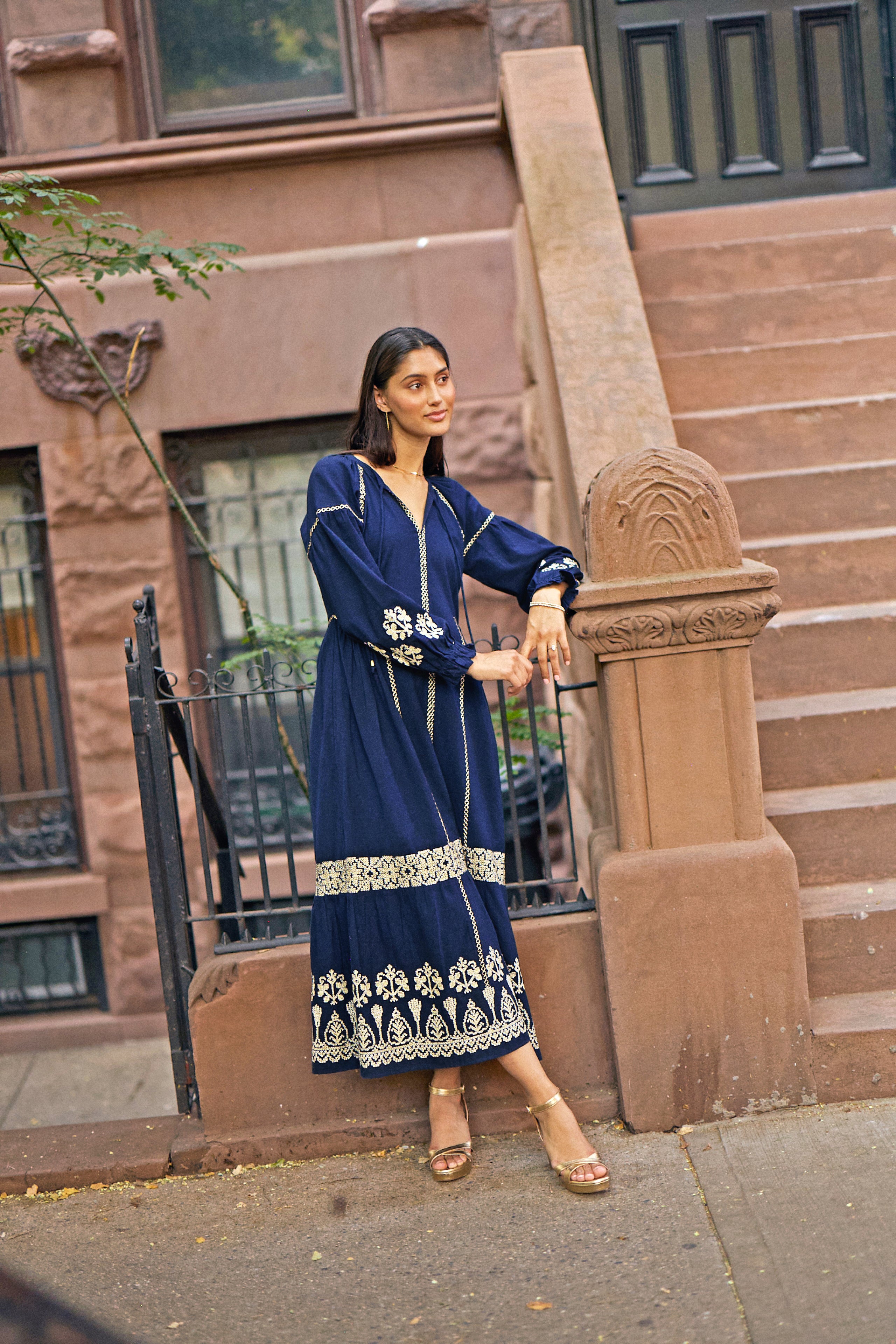 Stylish Metallic Cross Stitch Aveline Dress
