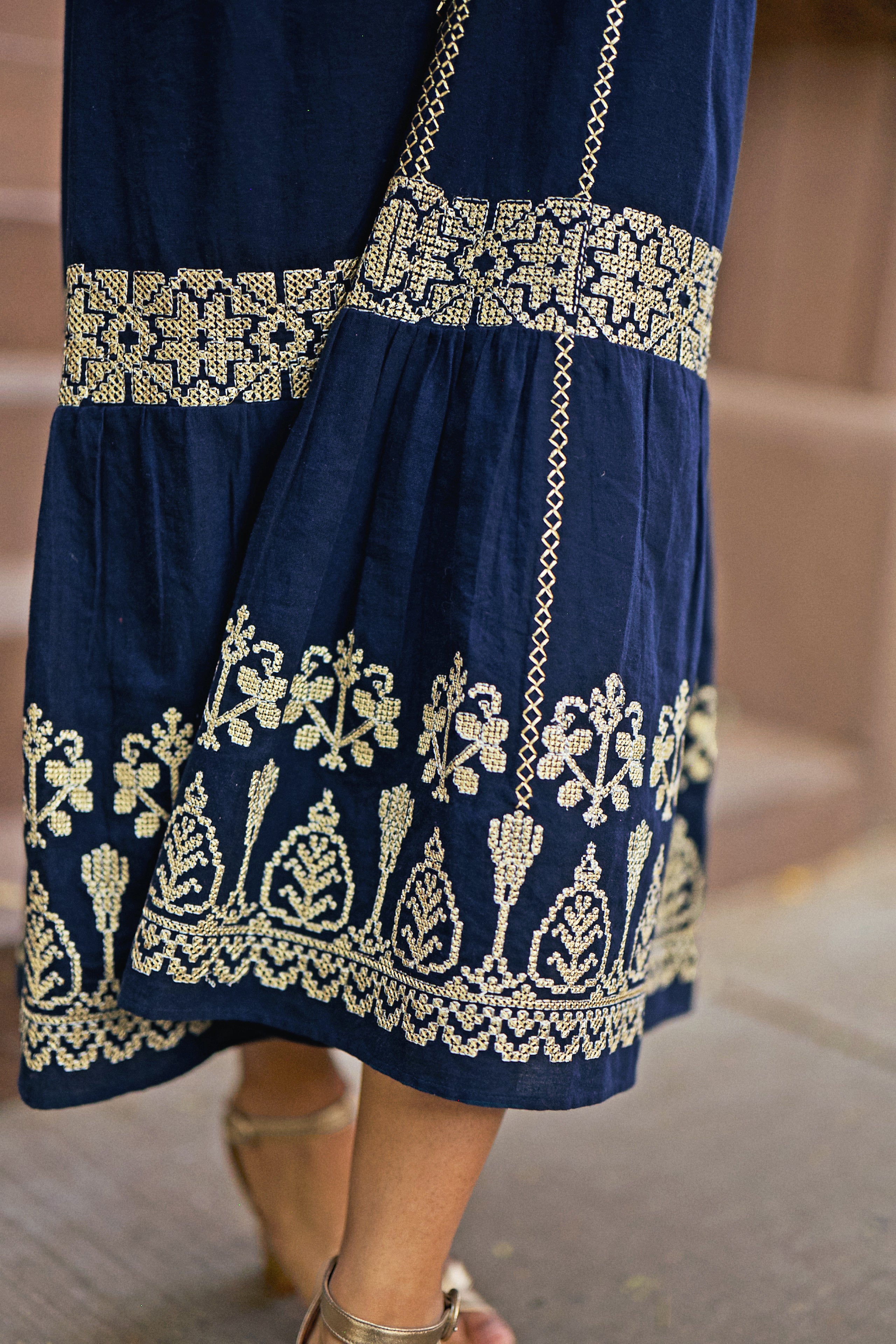 Stylish Metallic Cross Stitch Aveline Dress