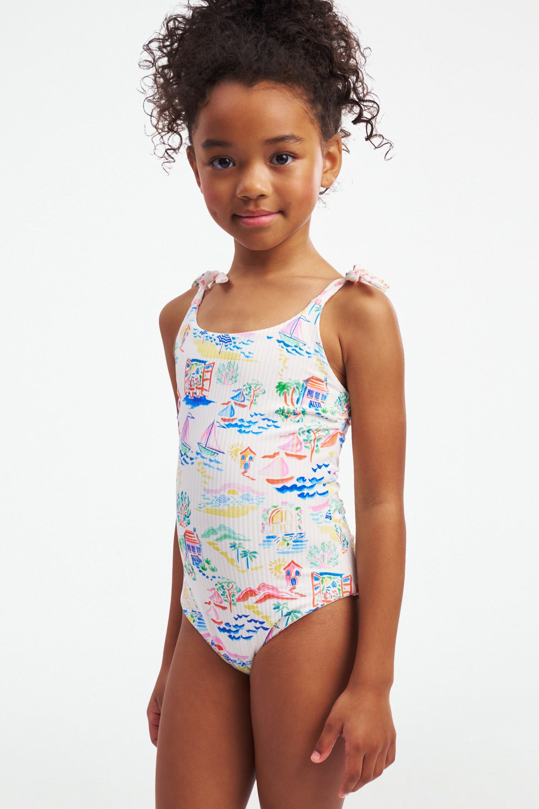 Girls' Riviera Cora Heart Print Swimsuit