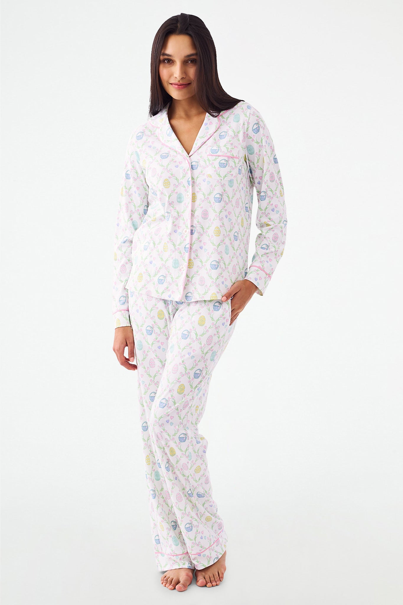 Tulip Print Long Sleeve Polo Pajama Set