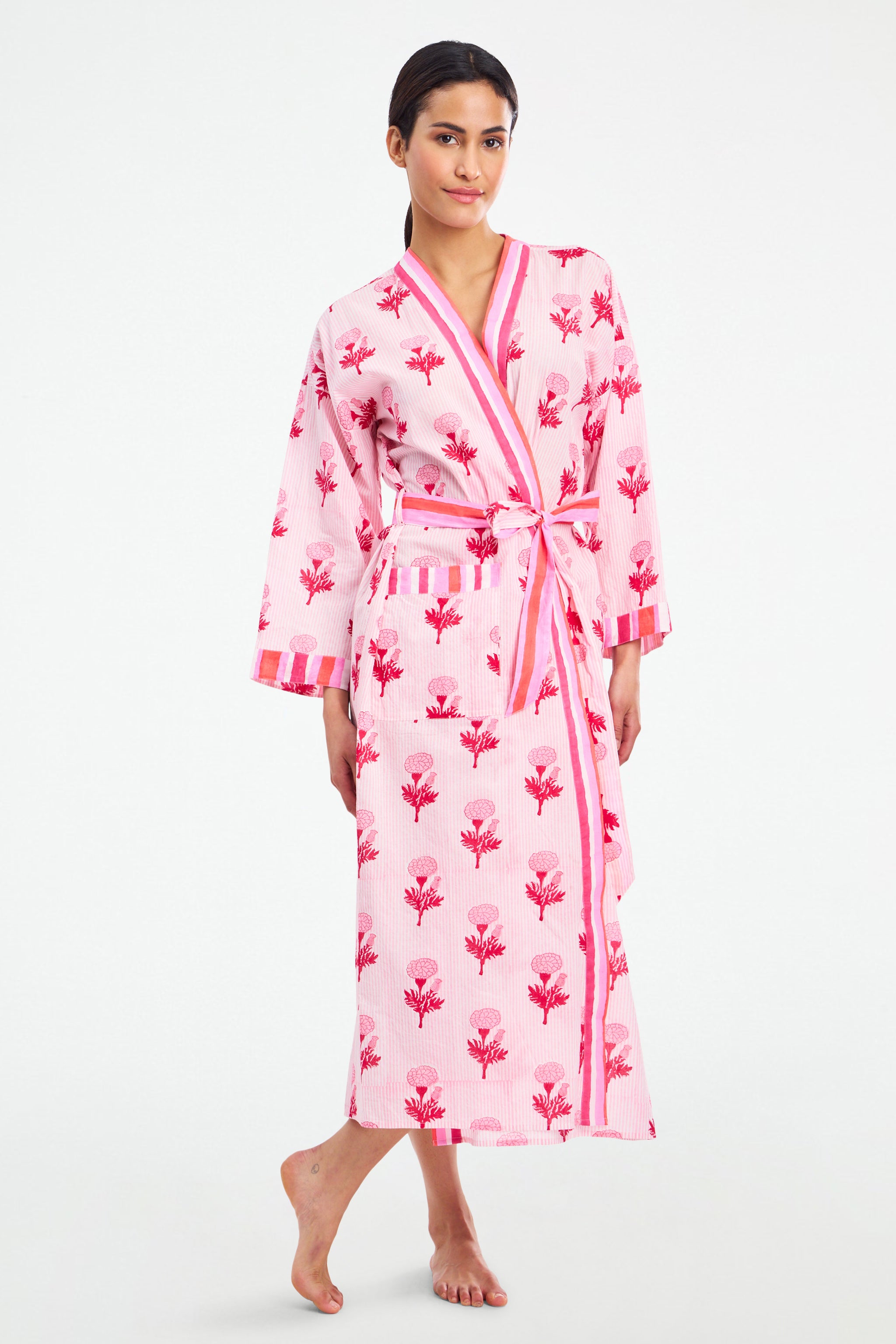 Lightweight Marigold Stripe Robe for Summer