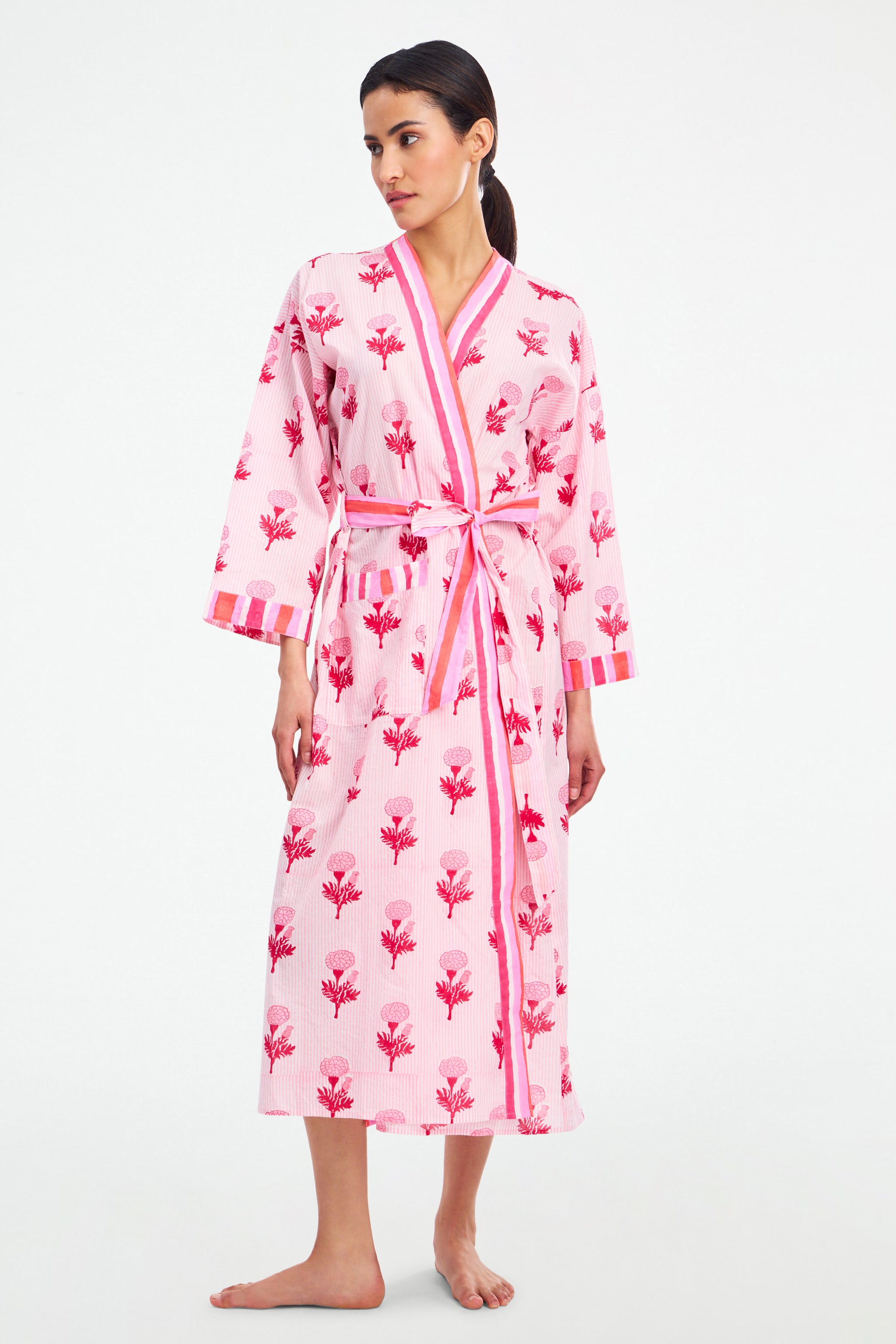 Lightweight Marigold Stripe Robe for Summer