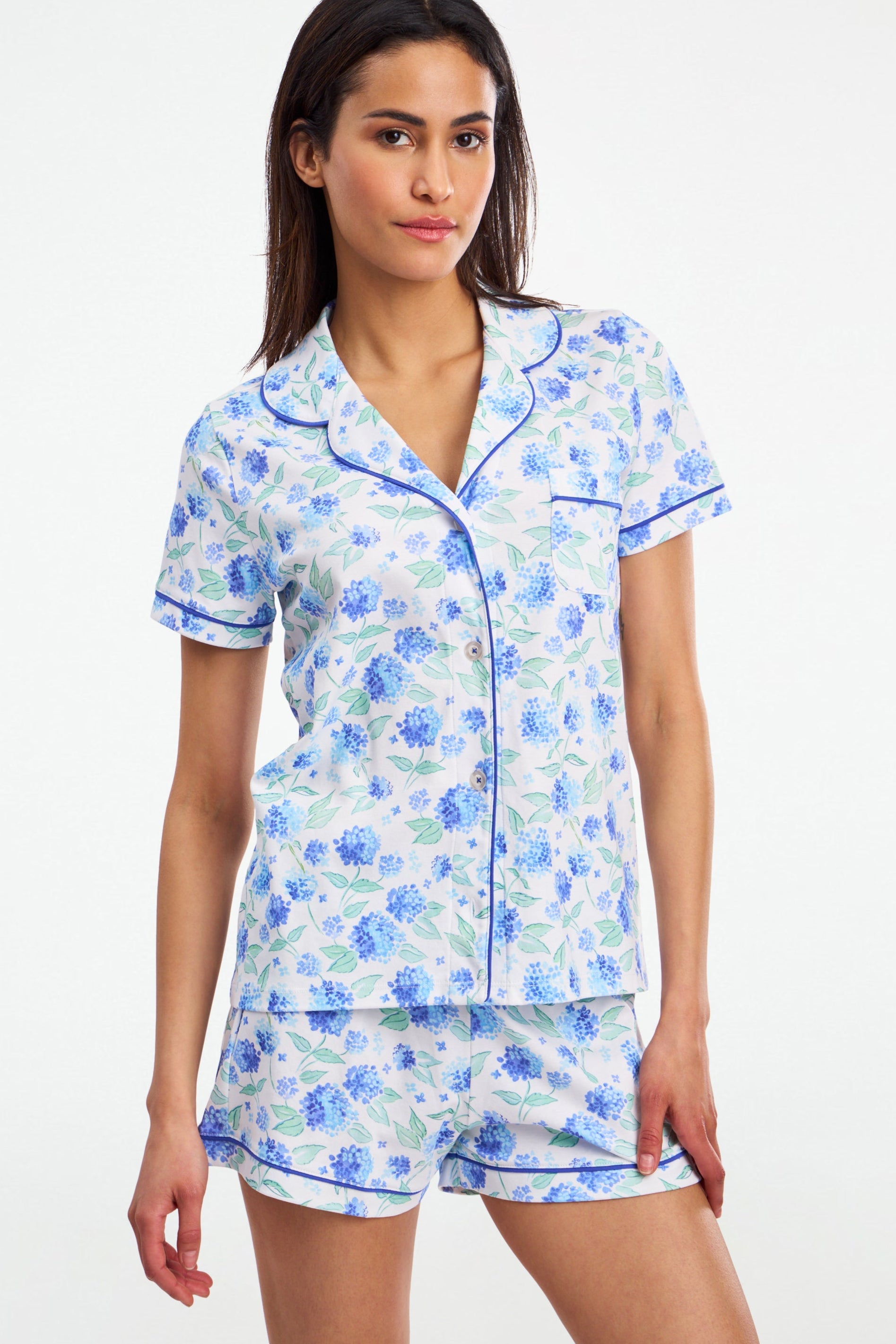 Floral Hydrangea Print Polo Pajama Set