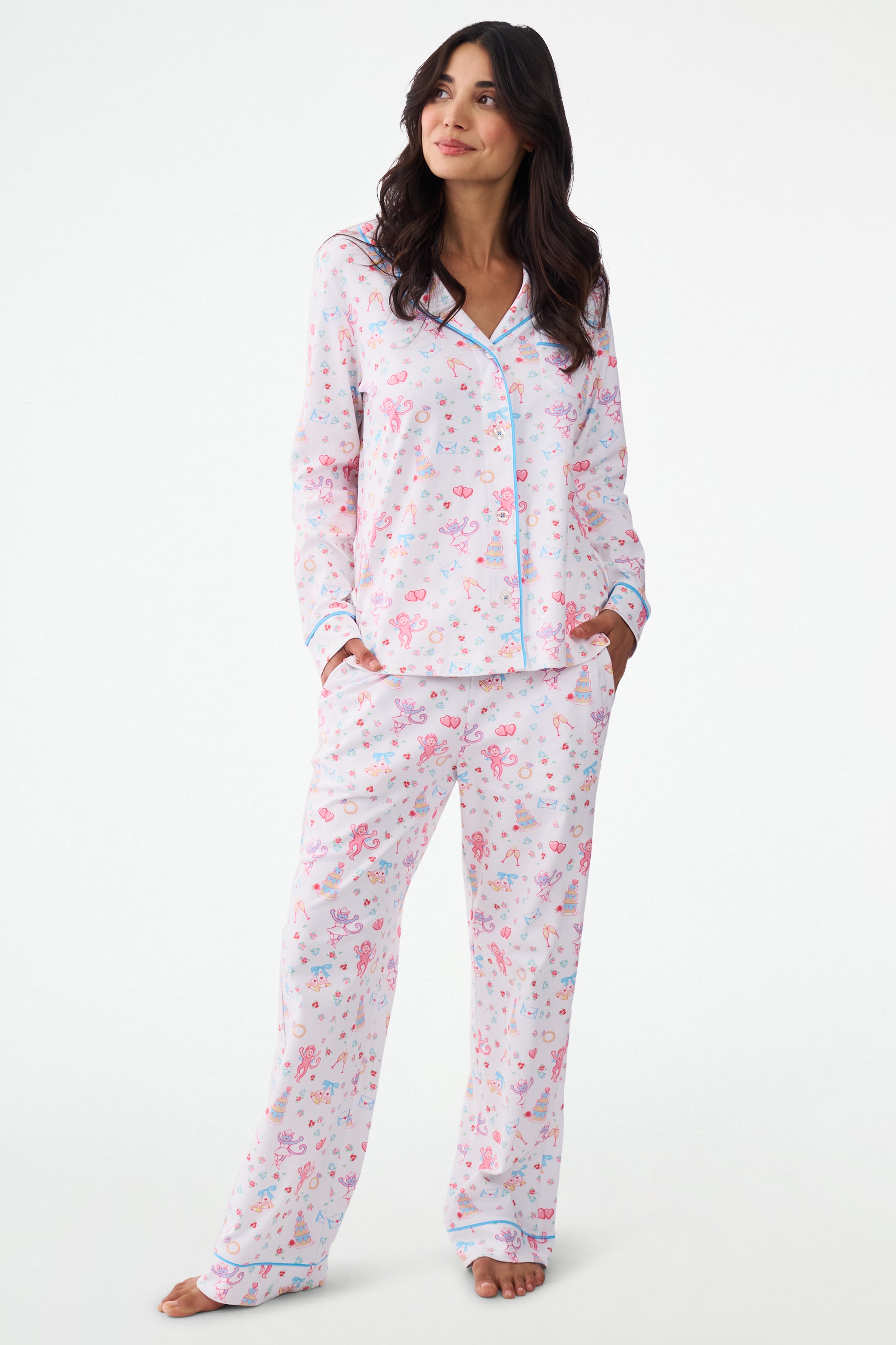 Long Sleeve Polo Pajamas - Monkey Print