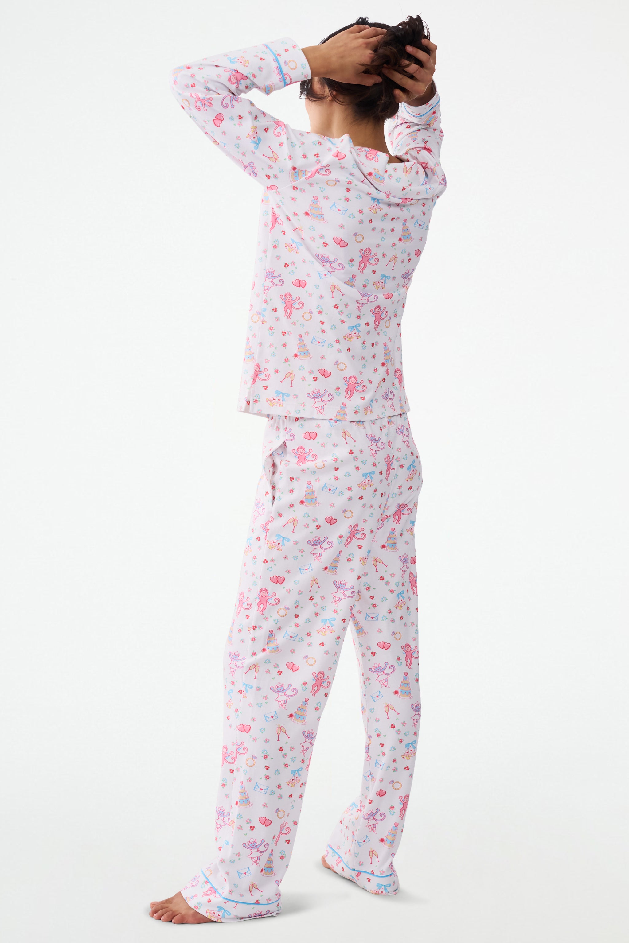 Long Sleeve Polo Pajamas - Monkey Print