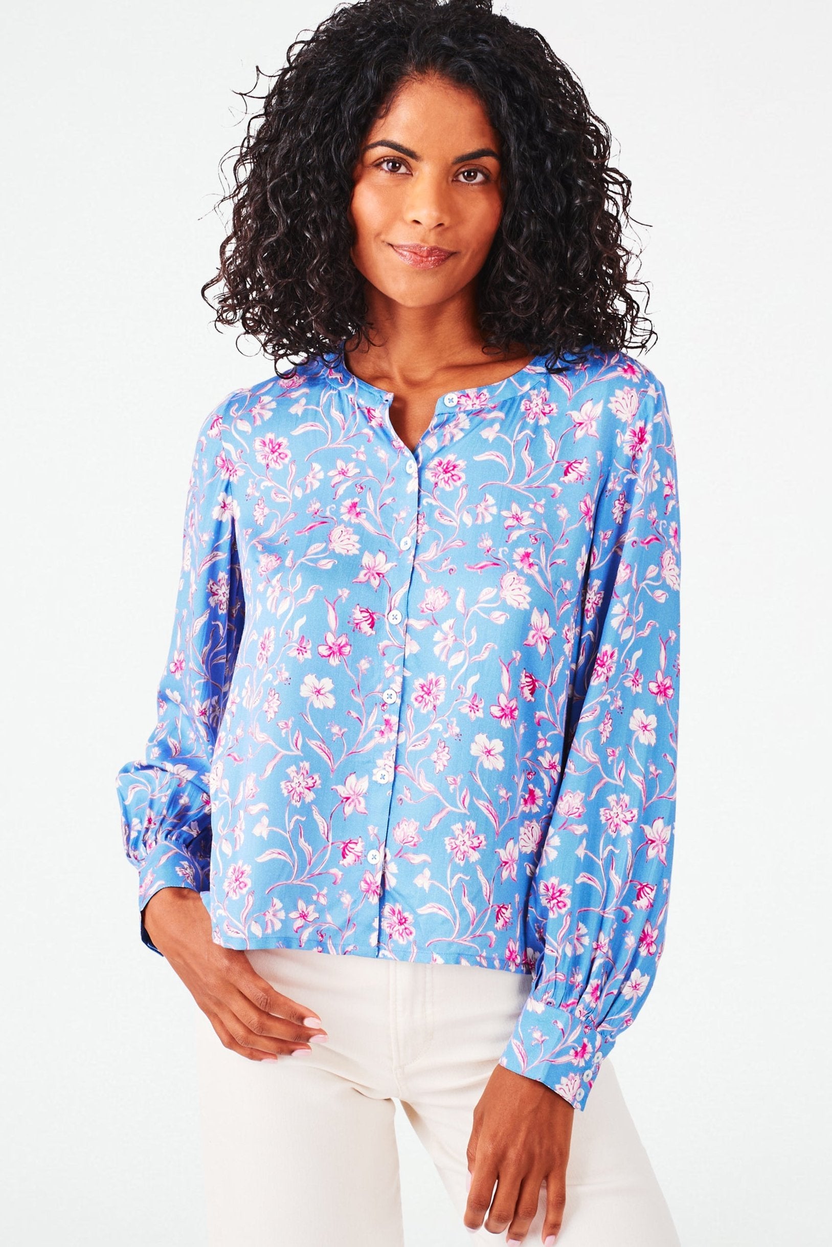 Floral Sylvia Top - Delft Blue Design