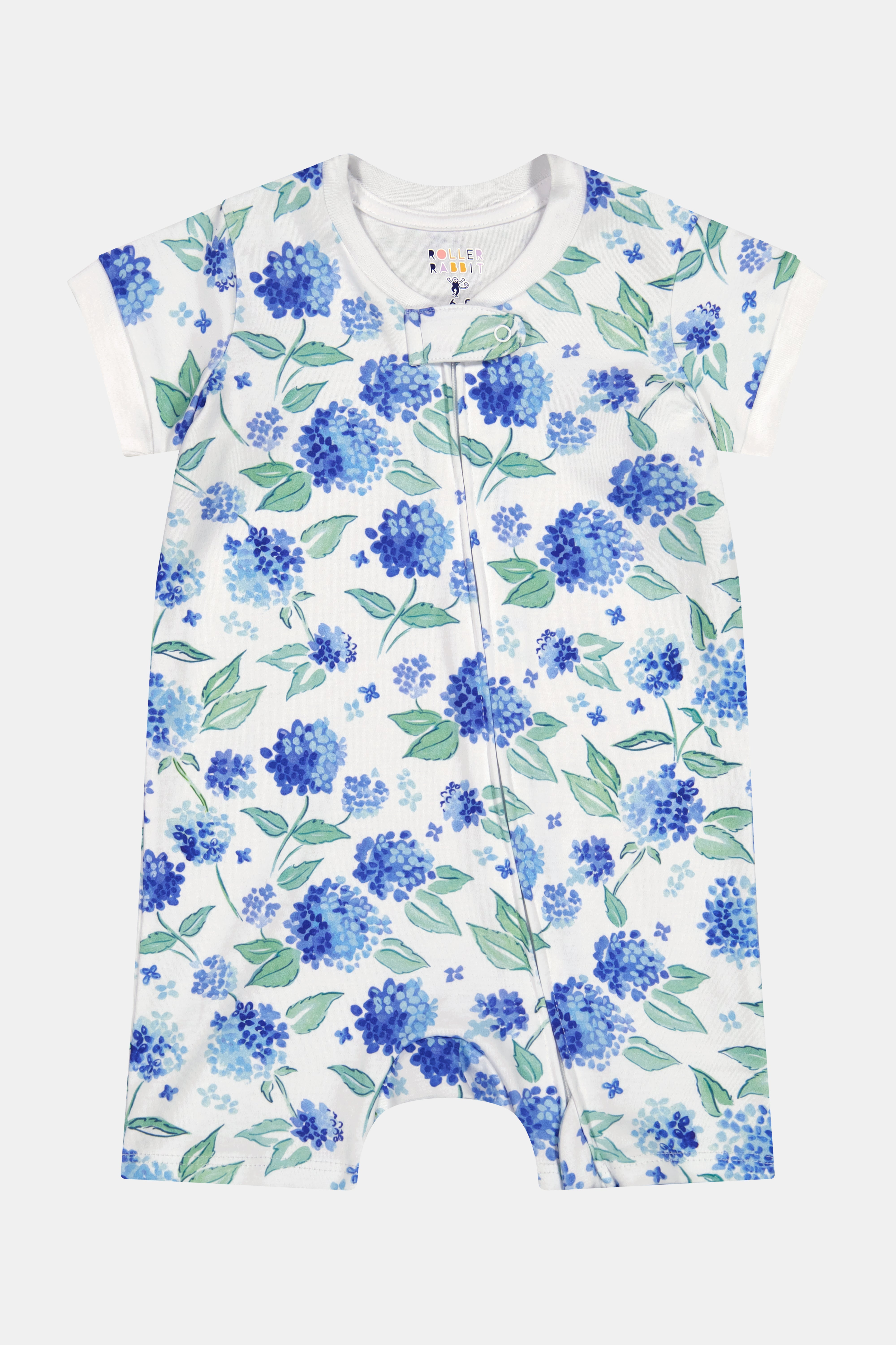 Baby Hydrangea Zipper Onesie - Soft Short Sleeve Romper