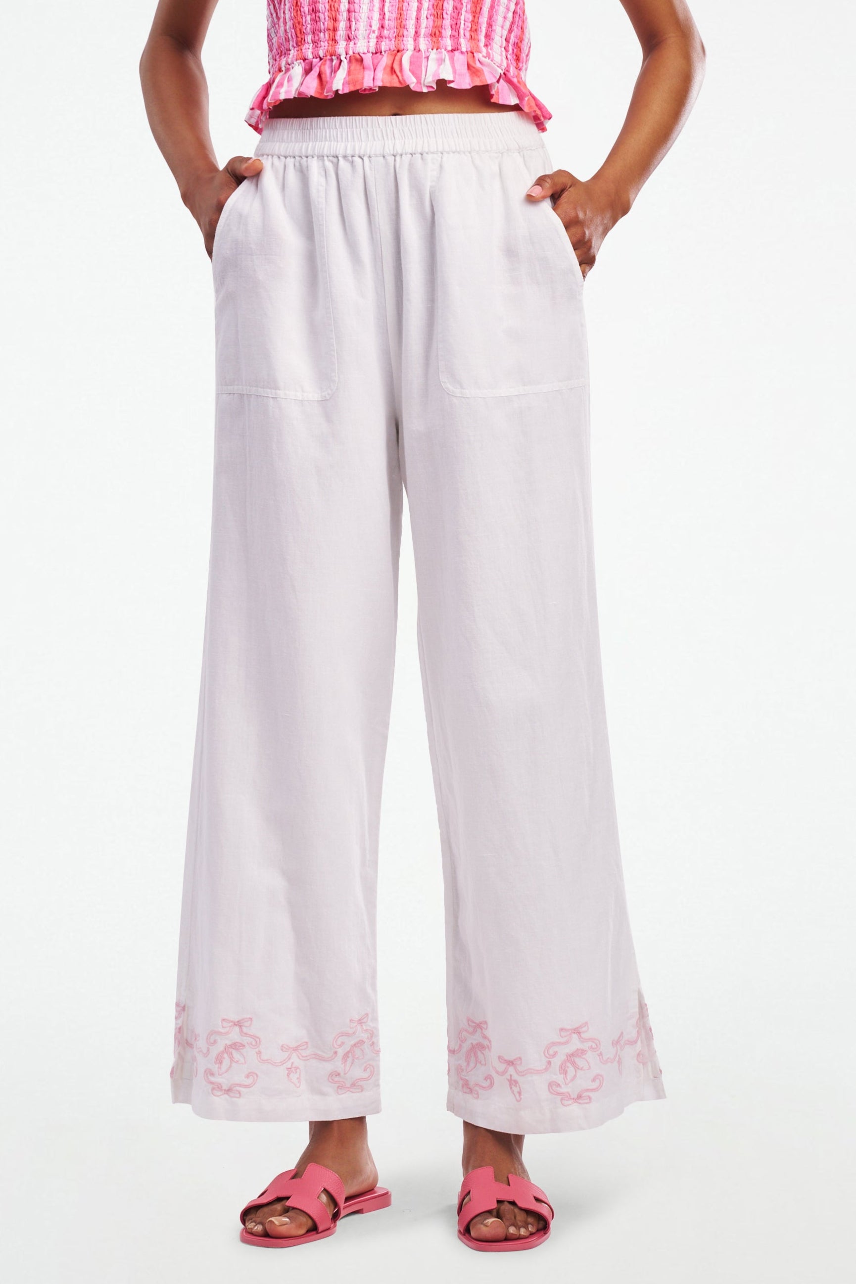 Chloe Lemon Bow Embroidered Pants