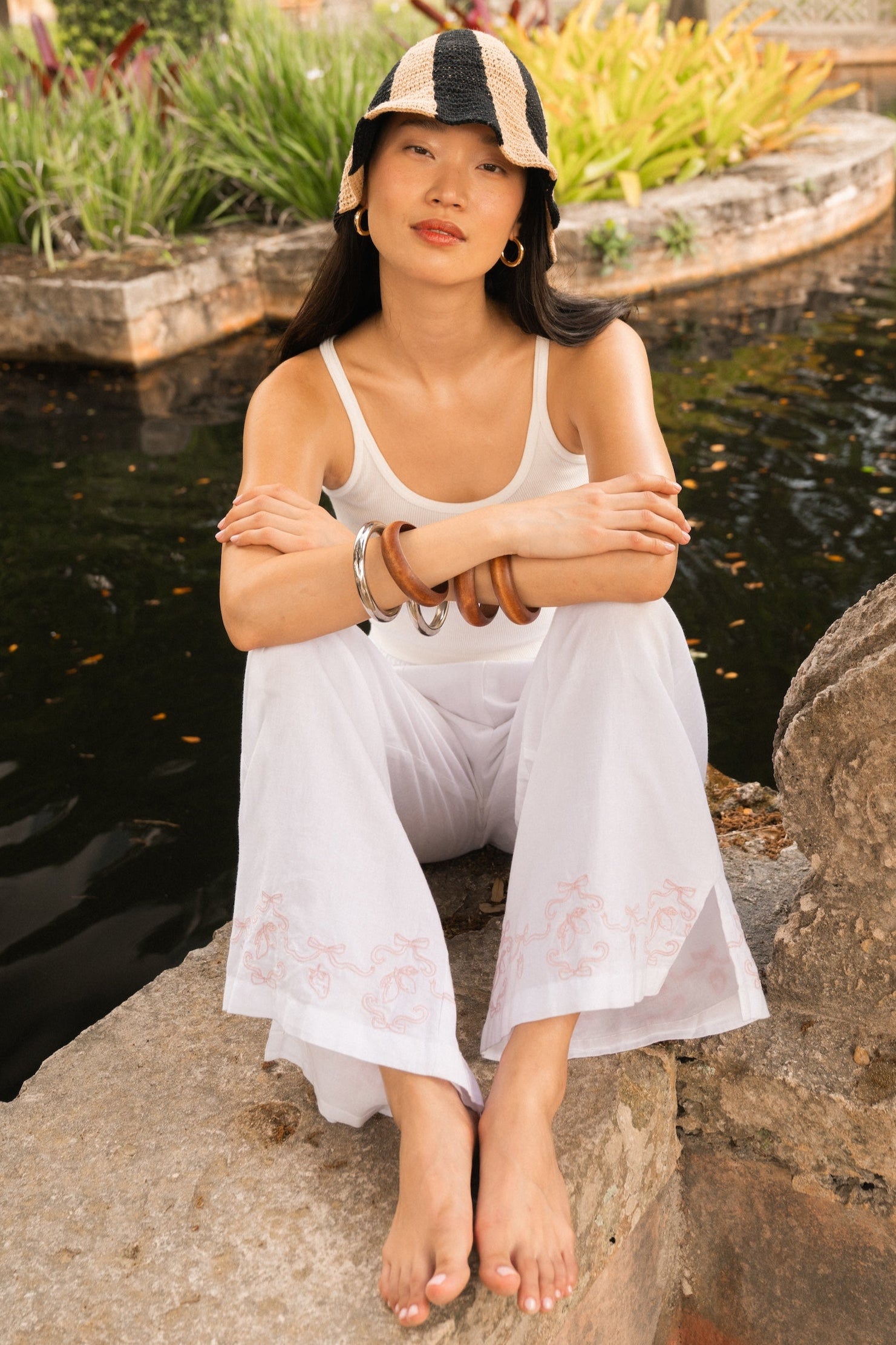 Chloe Lemon Bow Embroidered Pants