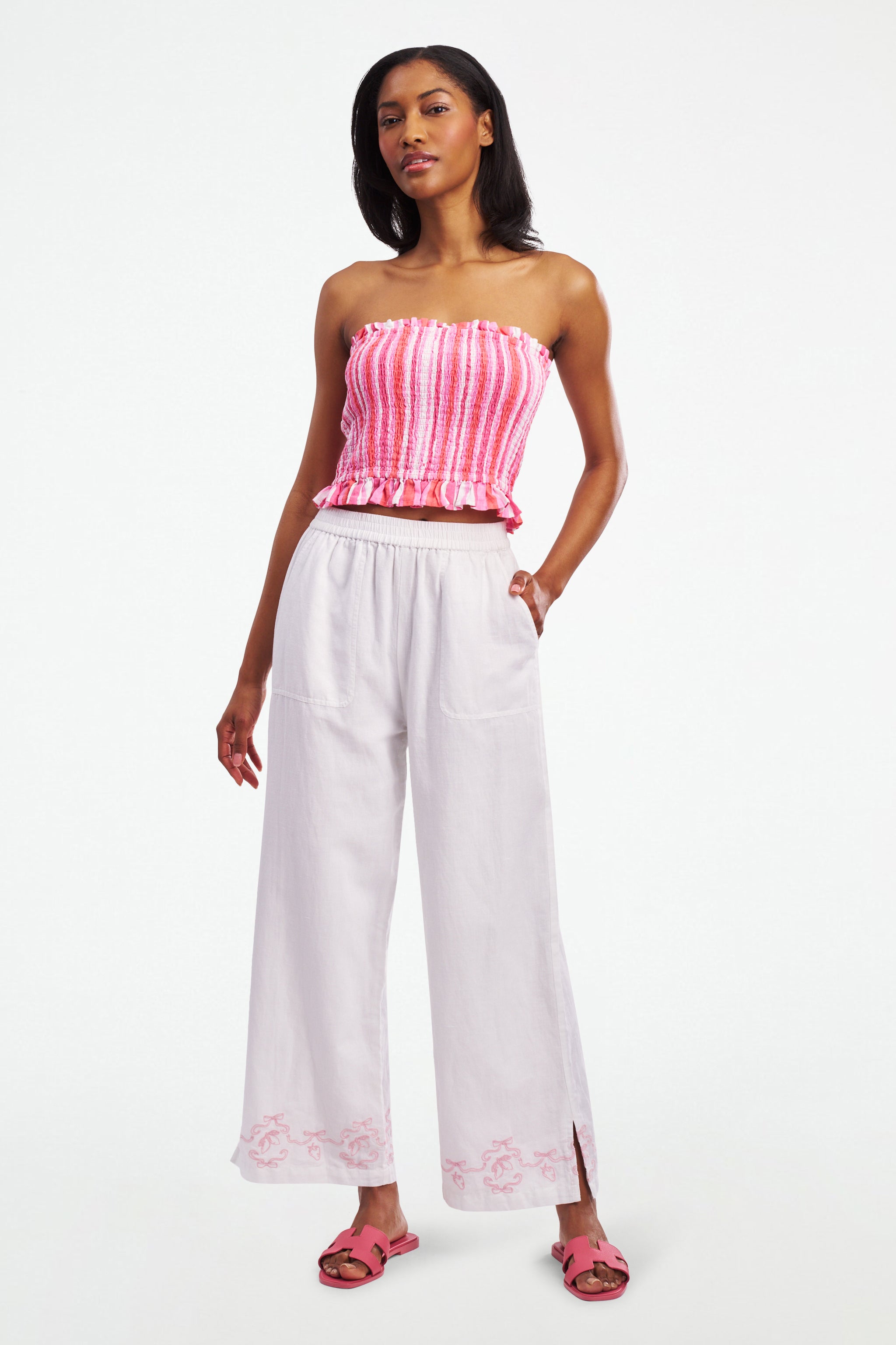 Chloe Lemon Bow Embroidered Pants