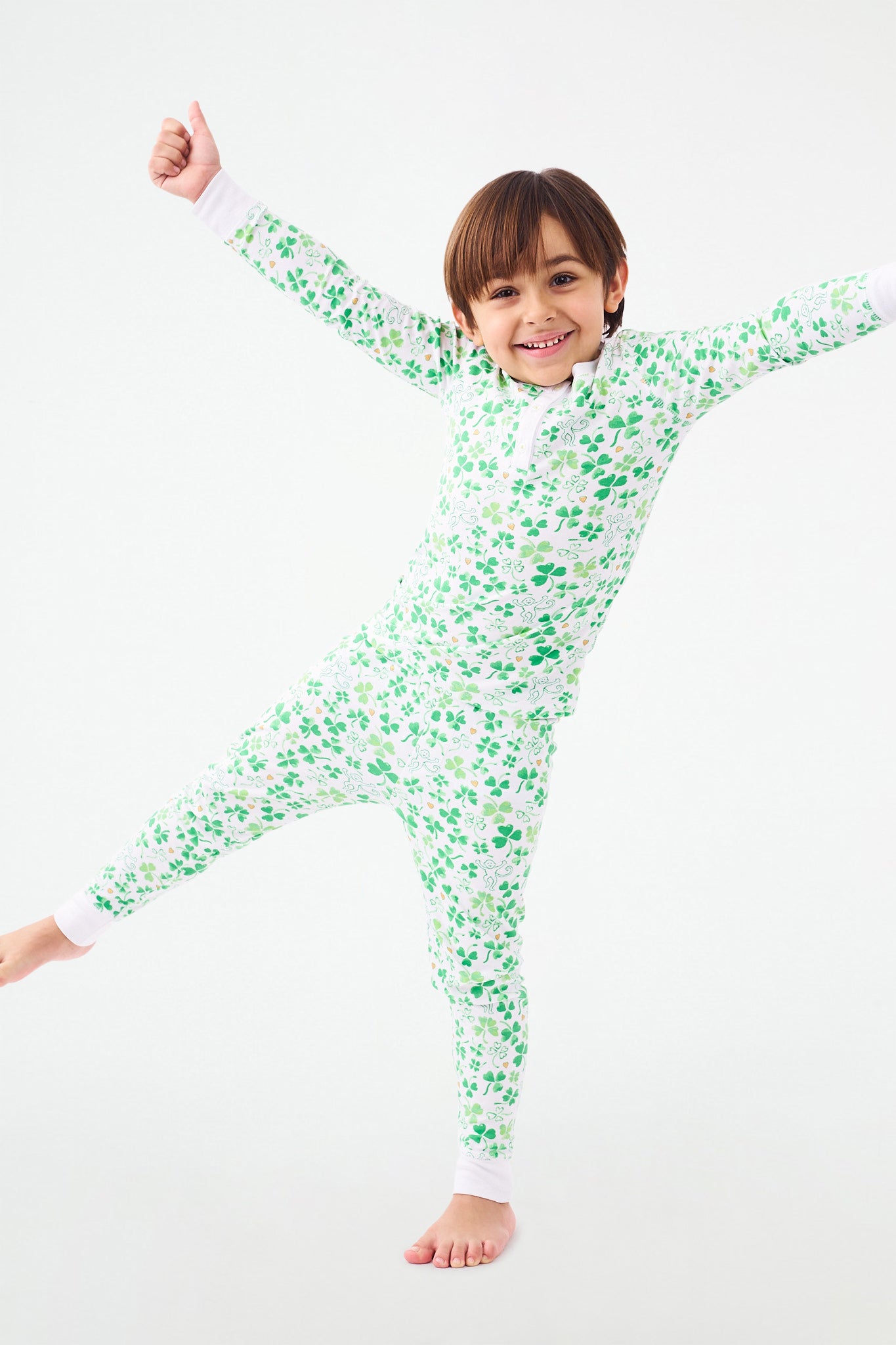 St. Patrick's Day Kids Pajamas with Shamrock Print